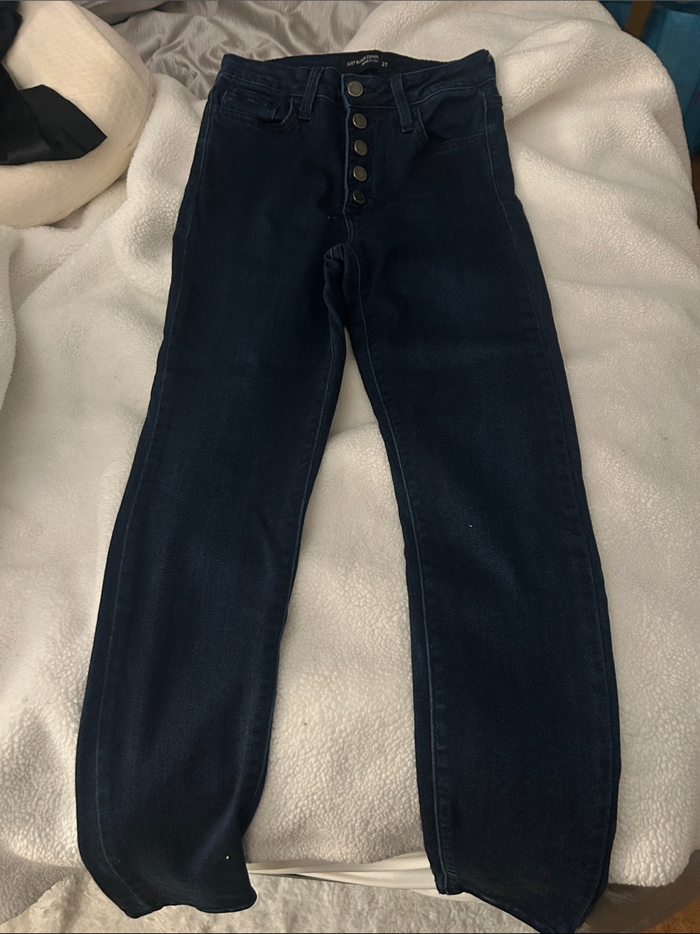 Just Black High-Rise Button-Fly Jeans in Dark Indigo